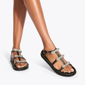 Kurt Geiger Black Pierra Bow-embellished Flat Leather Sandals (SEE DESCRIPTION)